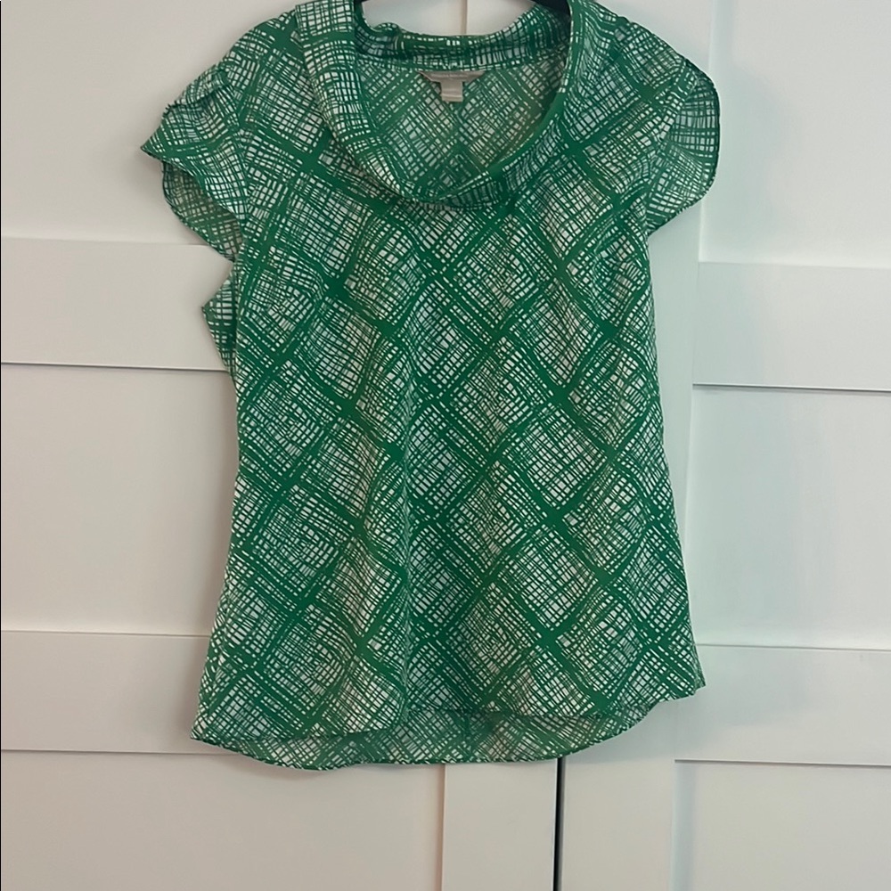 Banana Republic Green Puff Sleeve Blouse with Peter Pan Collar